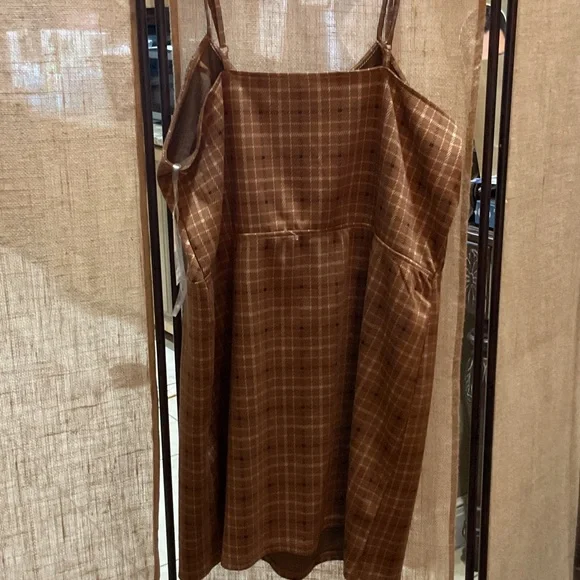 No Boundaries Tan Plaid Mini Dress - Picture 3 of 5